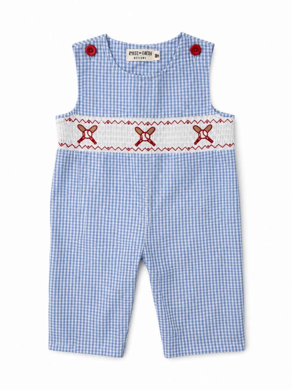 NWT Rylee Faith Toddler Boy Jon Jon Romper Baseball Smocked Gingham Outfit